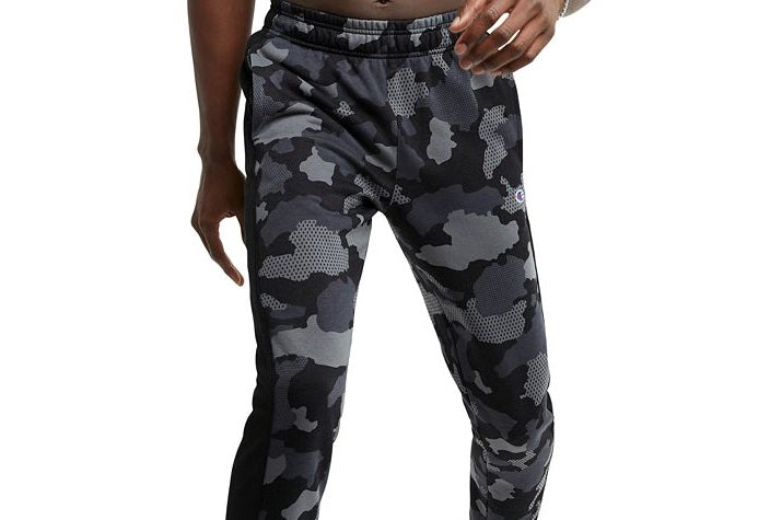 Calça de moletom Champion Urban Pursuits Camo Pattern Fleece com cordão, cinza, tamanho extragrande