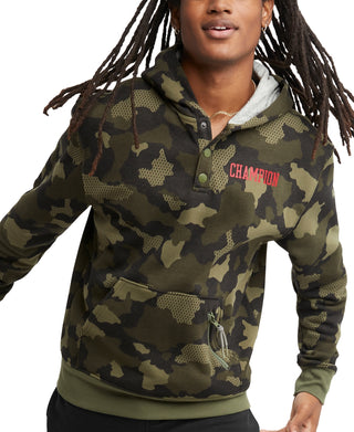 Moletom com capuz camuflado Champion masculino, tamanho médio, verde, ajuste padrão