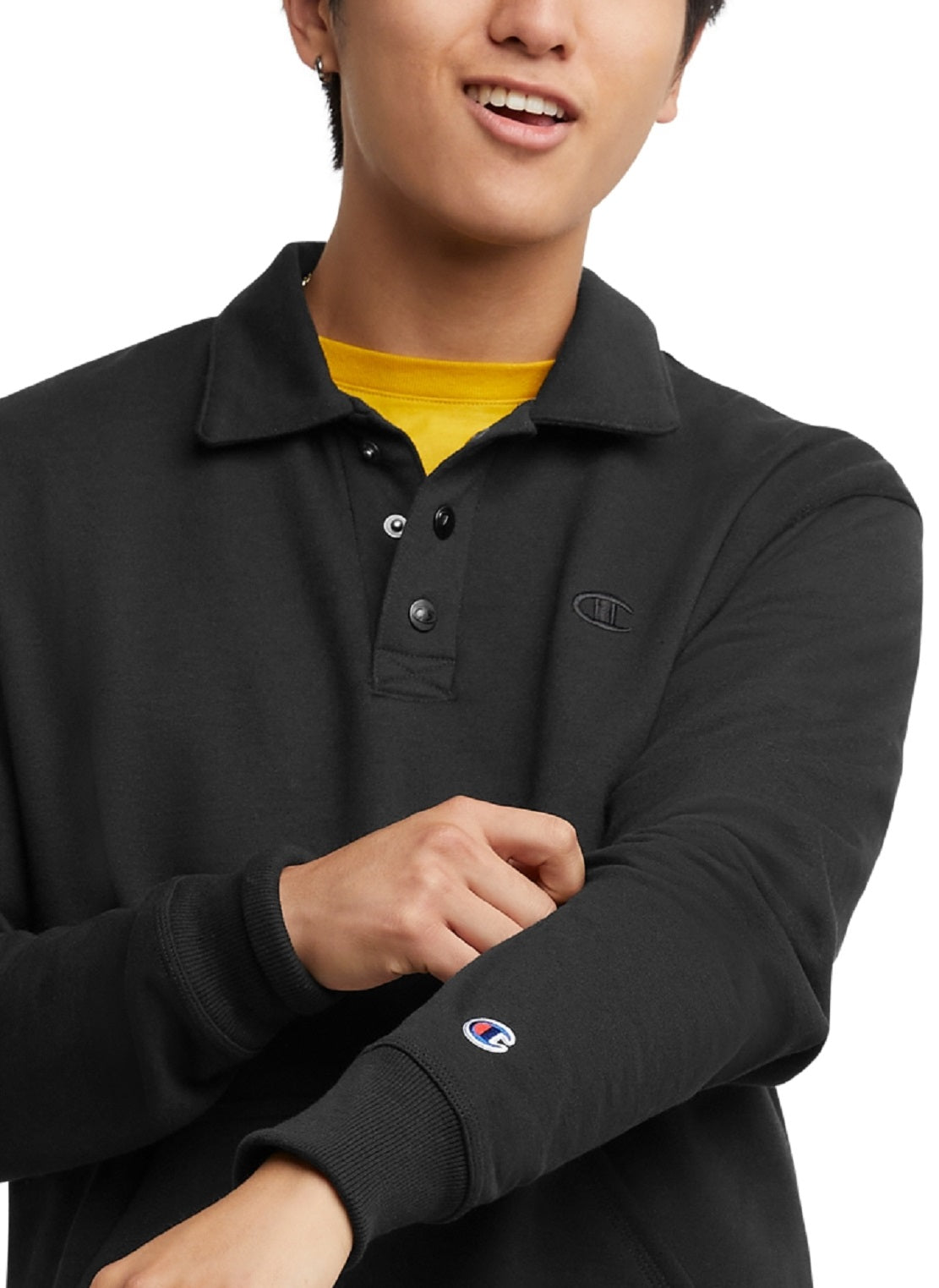 Camisa Champion Powerblend Classic Fit Manga Longa Masculina Preta Tamanho Grande