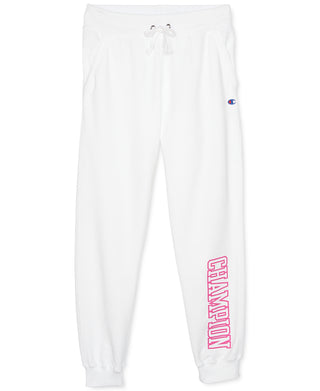 Calça de moletom Champion Powerblend Jogger feminina, branca, tamanho X-G