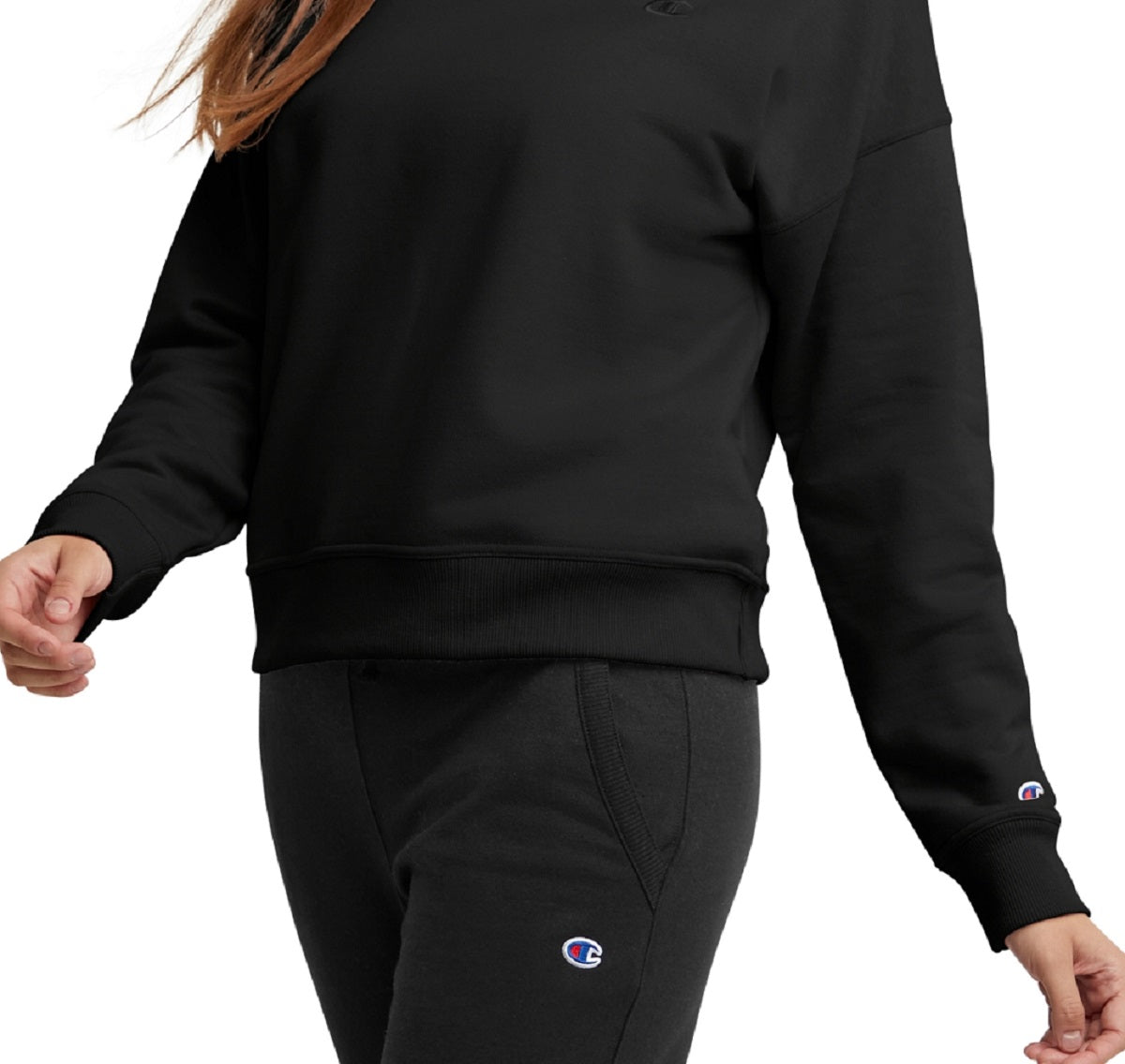 Moletom com capuz Champion Powerblend Fleece feminino, preto, tamanho pequeno