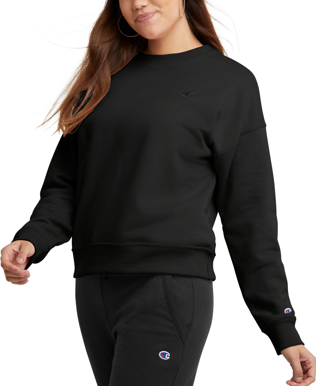 Moletom com capuz Champion Powerblend Fleece feminino, preto, tamanho pequeno