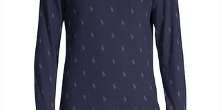 Camisa de pijama térmica masculina Ralph Lauren em malha waffle estampada, azul, tamanho médio
