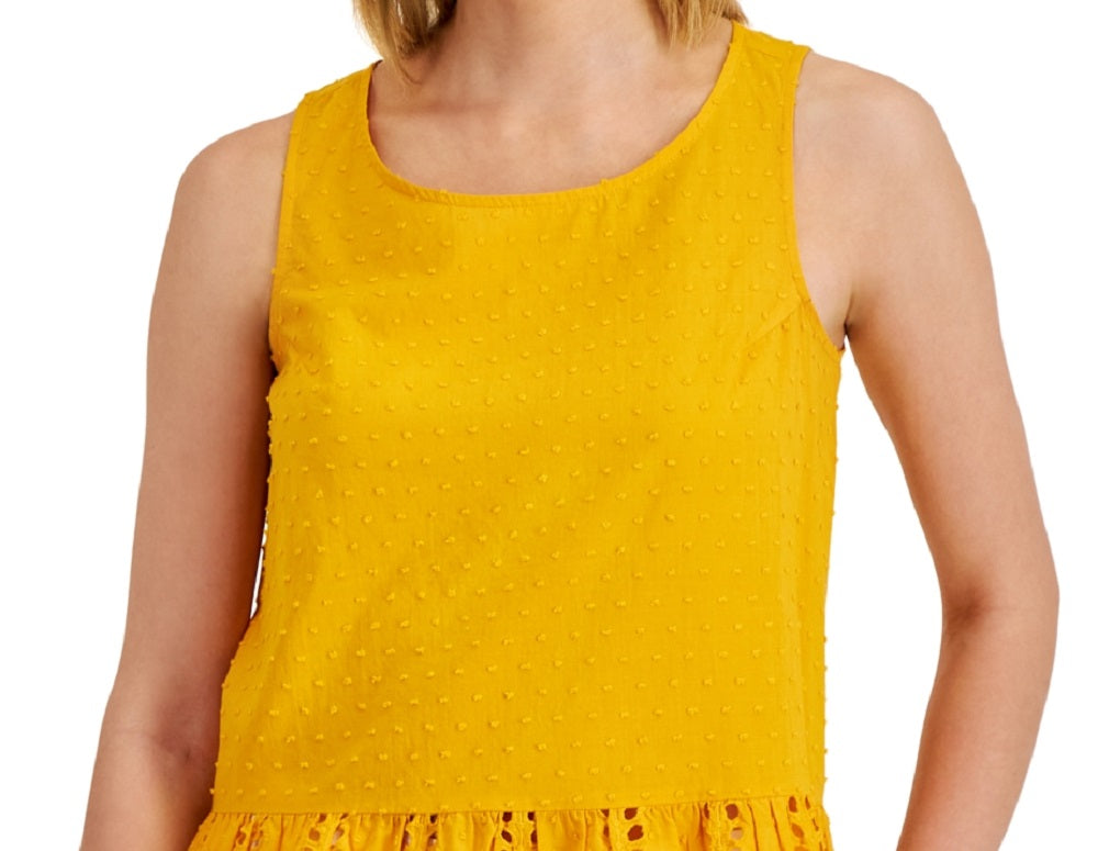 Blusa peplum sem mangas com ilhós Adyson Parker feminina, amarela, tamanho médio