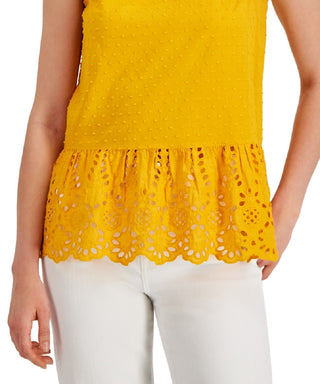 Blusa peplum sem mangas com ilhós Adyson Parker feminina, amarela, tamanho médio