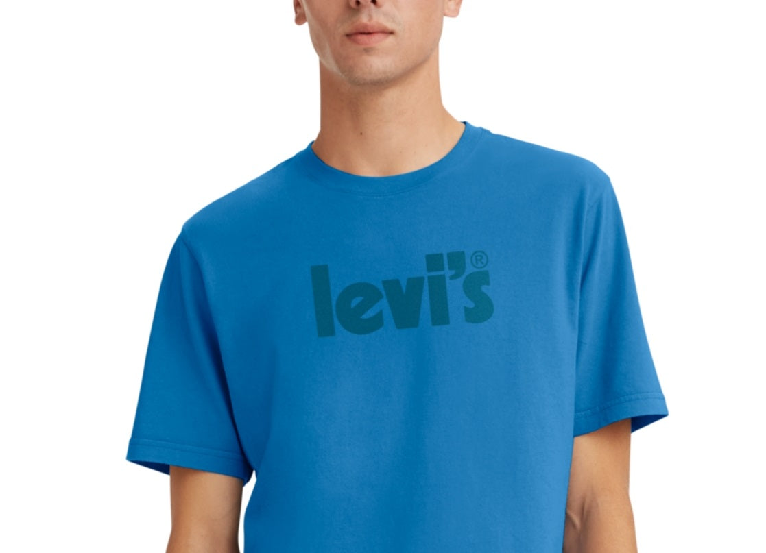 Camiseta Levi's Masculina Relaxed Fit Crewneck com Estampa de Pôster e Logotipo Azul Tamanho XX-G