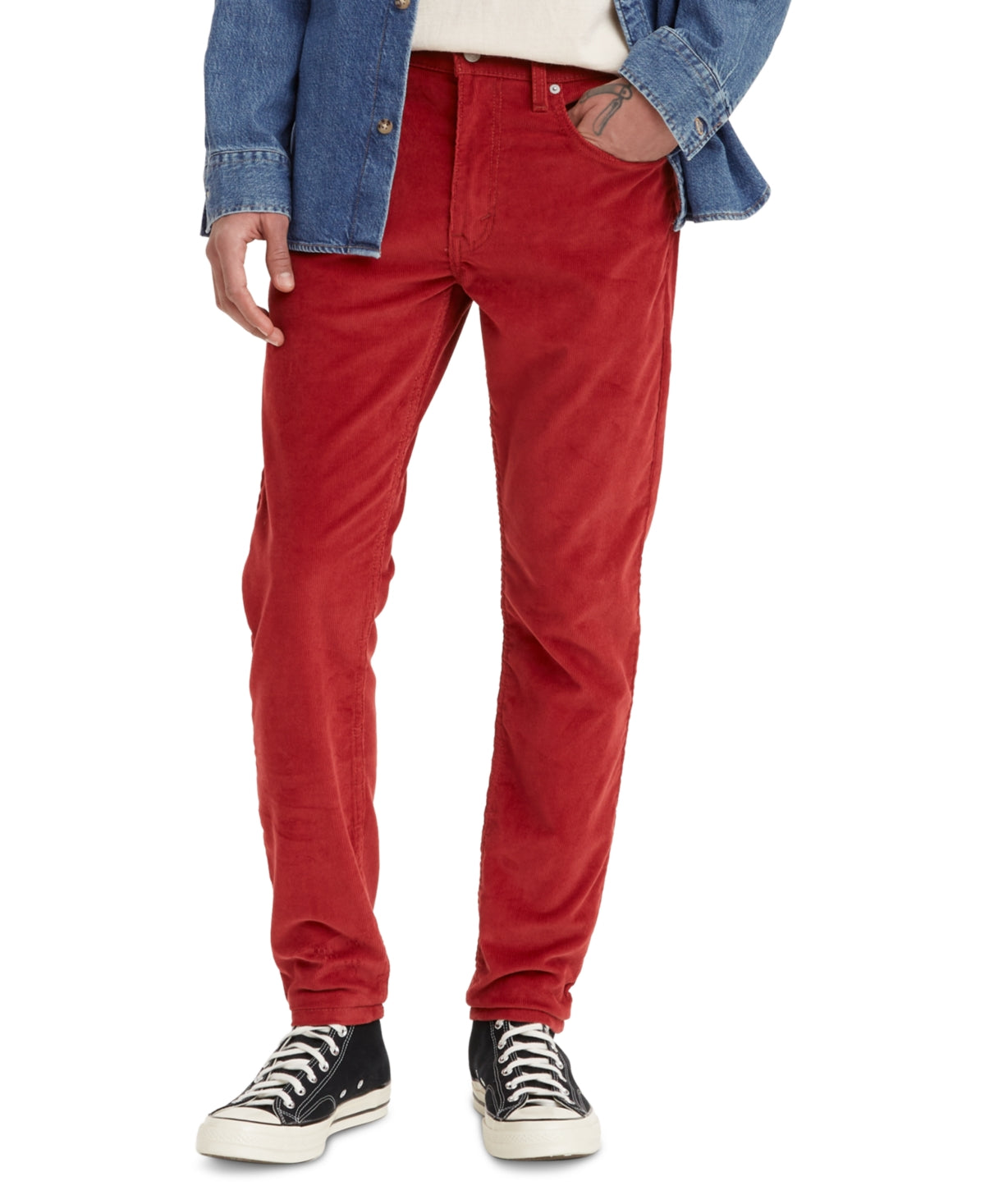 Calça jeans Levi's 512 Slim Tapered Fit de veludo cotelê masculina vermelha, tamanho 32x30