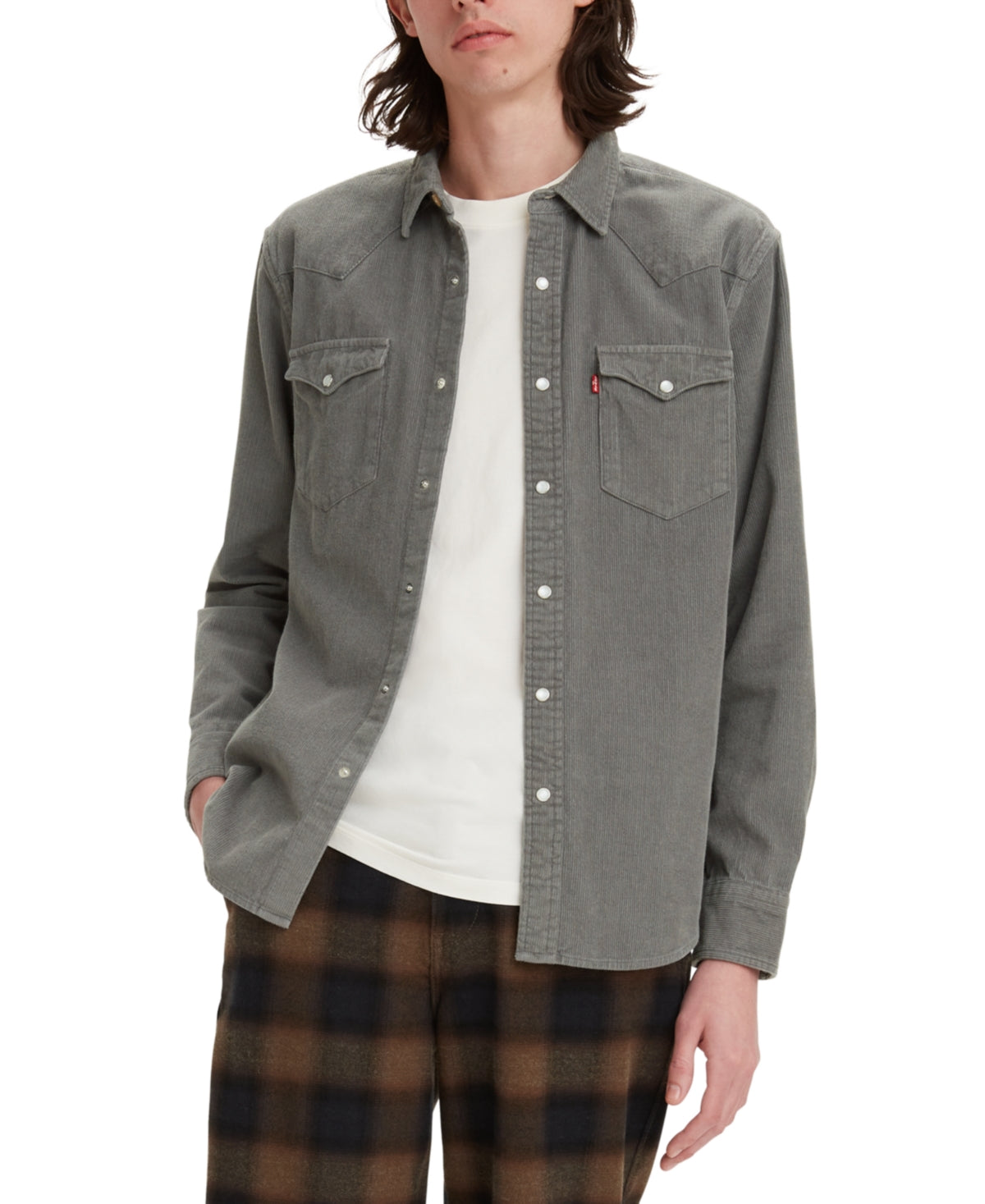 Camisa Levi's Masculina Standard Fit Western Veludo Cotelê Cinza Estanho Tamanho XX-G