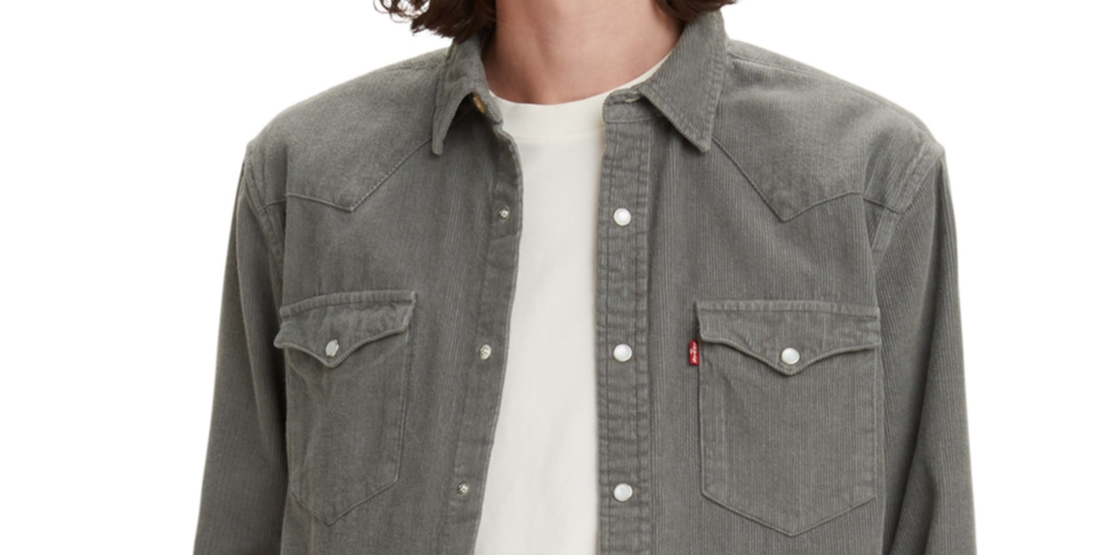 Camisa Levi's Masculina Standard Fit Western Veludo Cotelê Cinza Estanho Tamanho XX-G