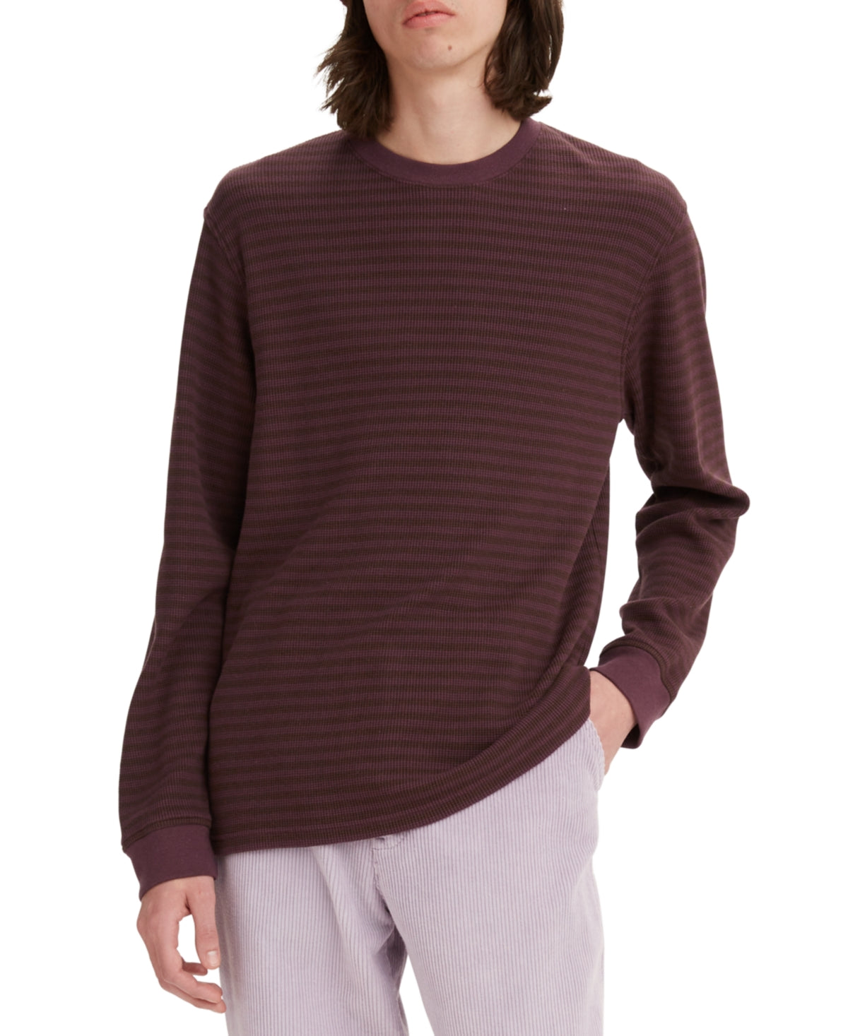 Camiseta térmica masculina Levi's Waffle Knit de manga comprida, marrom, tamanho XX-G
