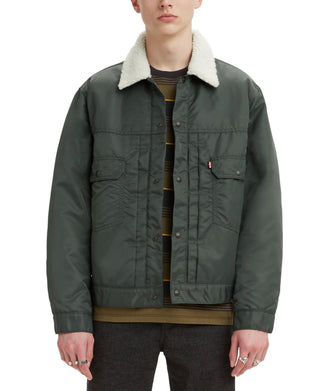 Levi's Men's Type Ii Sherpa Lined Relaxed Fit Trucker Jacket Gray Size X-Large