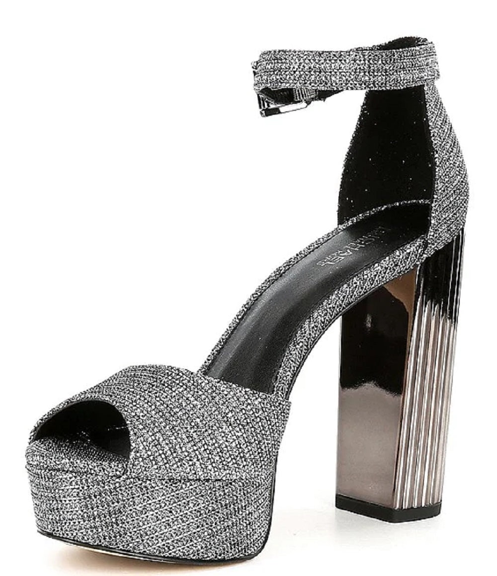 Sandália feminina Michael Kors Porter plataforma com tira no tornozelo cinza tamanho 7,5