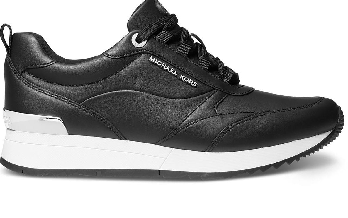 Tênis feminino Michael Kors Allie Stride Trainer com cadarço, preto, tamanho 7M