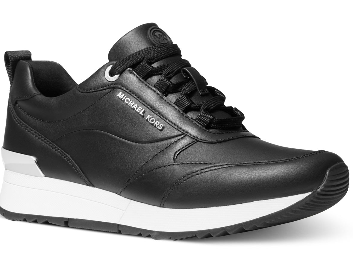Tênis feminino Michael Kors Allie Stride Trainer com cadarço, preto, tamanho 7M