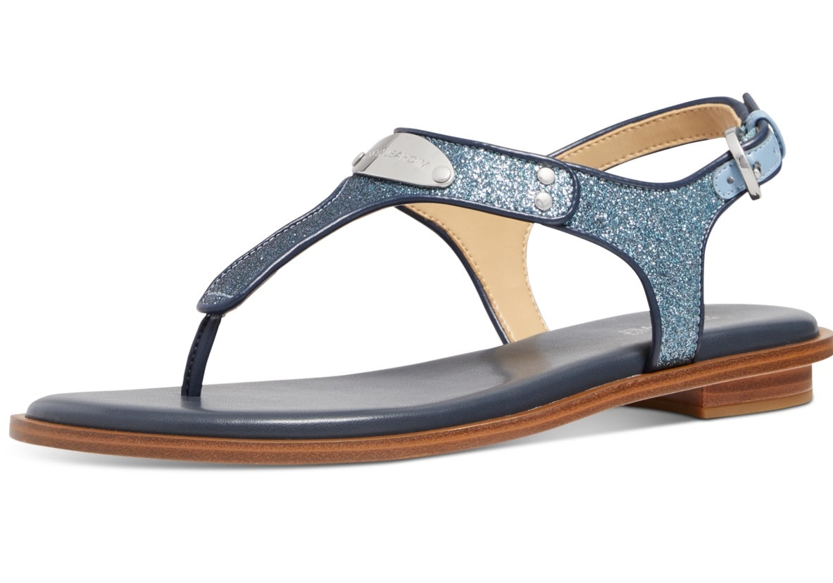 Sandália feminina Michael Kors com placa de logotipo, azul, tamanho 6,5