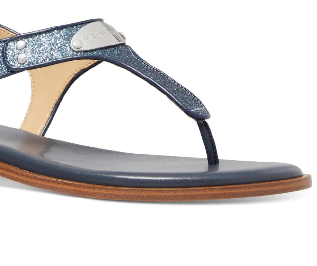 Sandália feminina Michael Kors com placa de logotipo, azul, tamanho 6,5