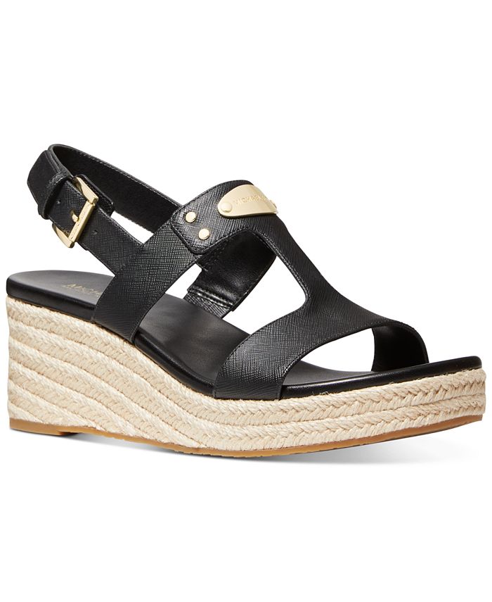 Sandálias femininas Michael Kors Wedge pretas tamanho 6,5