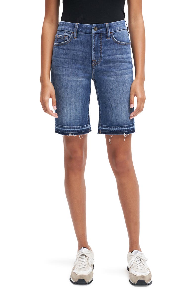 Bermuda jeans feminina 7 For All Mankind, cintura alta, tamanho 16, azul