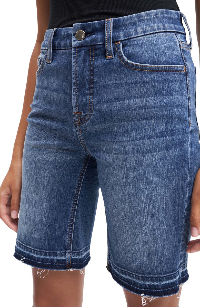 Bermuda jeans feminina 7 For All Mankind, cintura alta, tamanho 16, azul