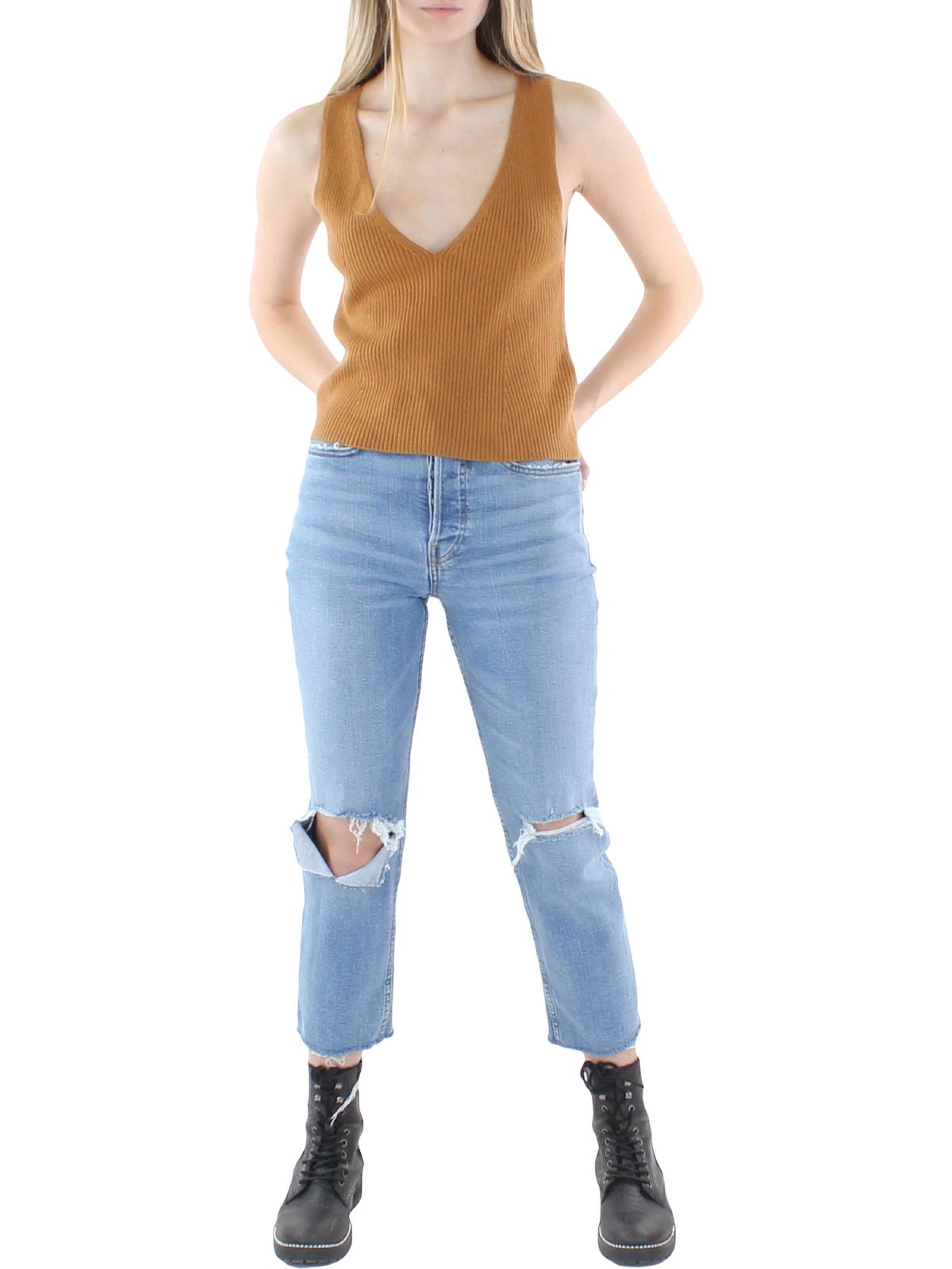 JEN7 Suéter curto feminino marrom tamanho pequeno