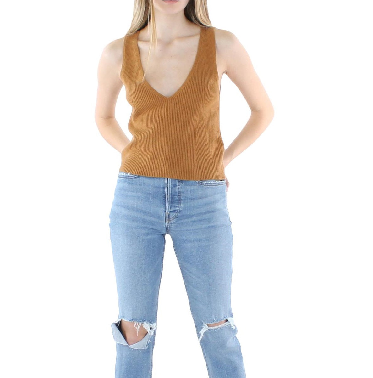 JEN7 Suéter curto feminino marrom tamanho pequeno