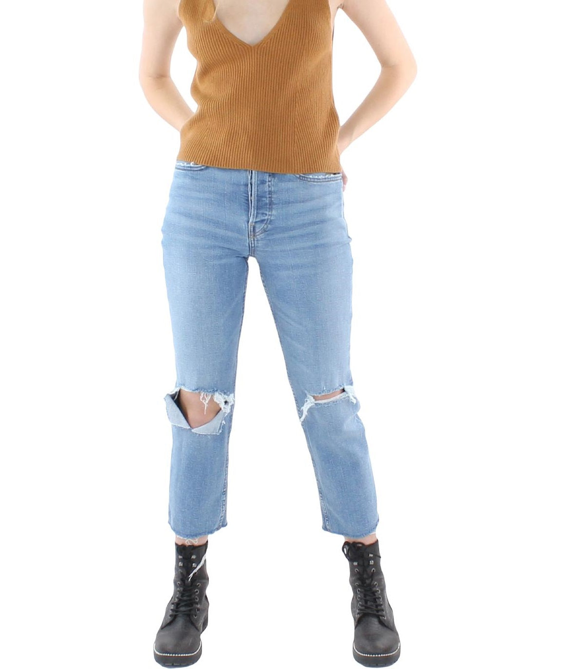 JEN7 Suéter curto feminino marrom tamanho pequeno