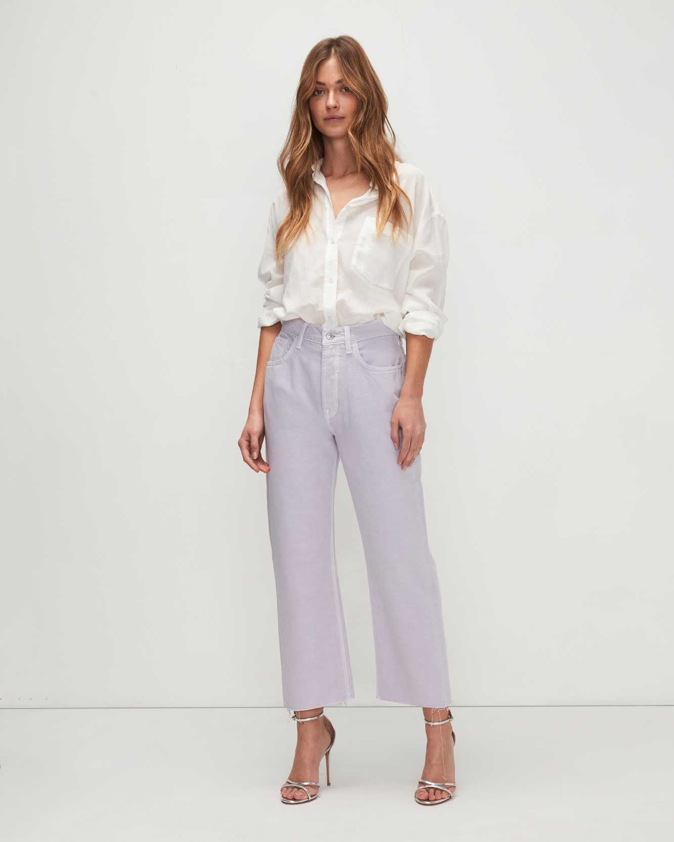 Calça feminina 7 For All Mankind Easy Straight Ankle com bainha cortada, roxa, tamanho 28