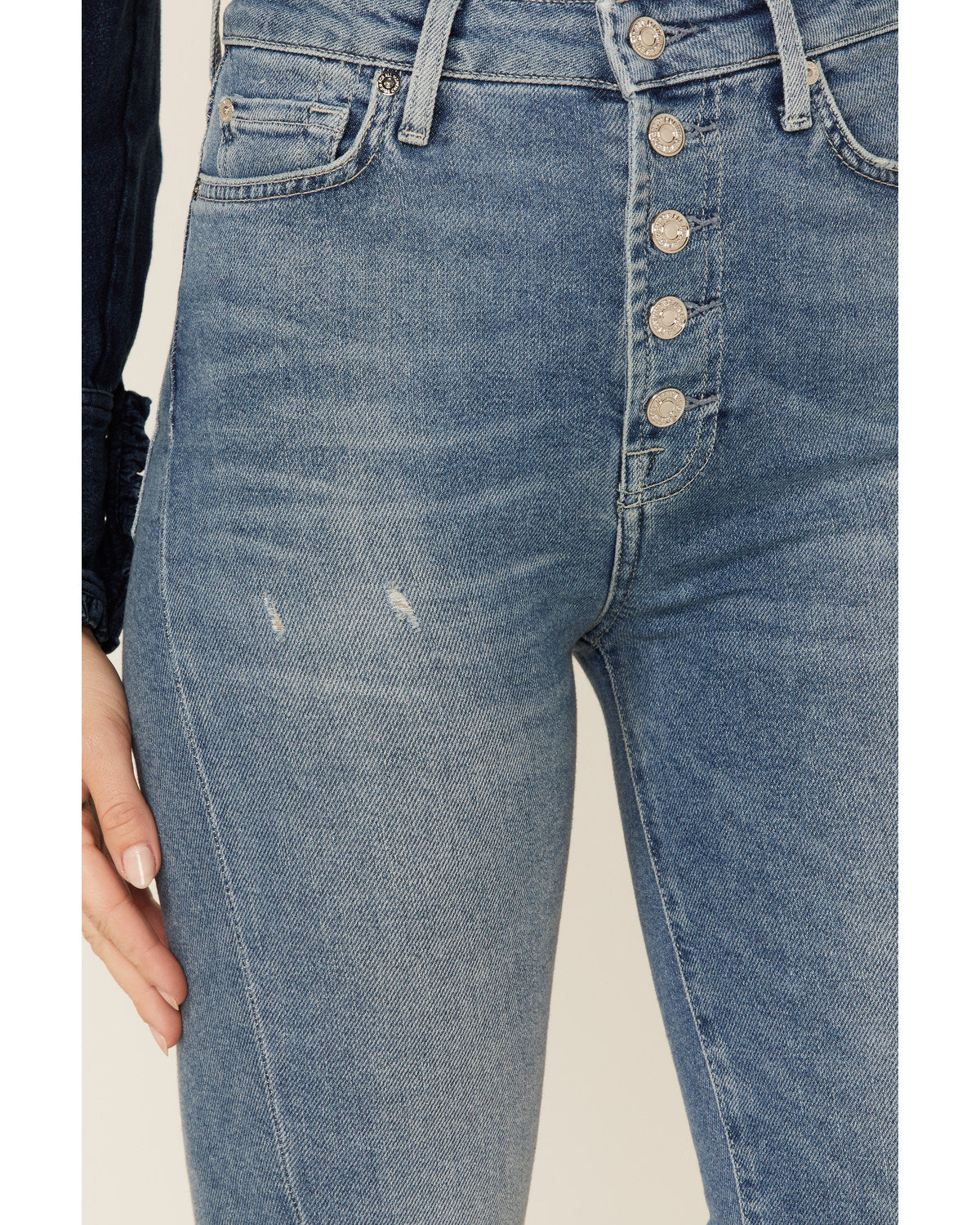 Calça jeans feminina JEN7 Luxe Vintage Ultra High Rise Slim Kick Flare Azul Tamanho 32
