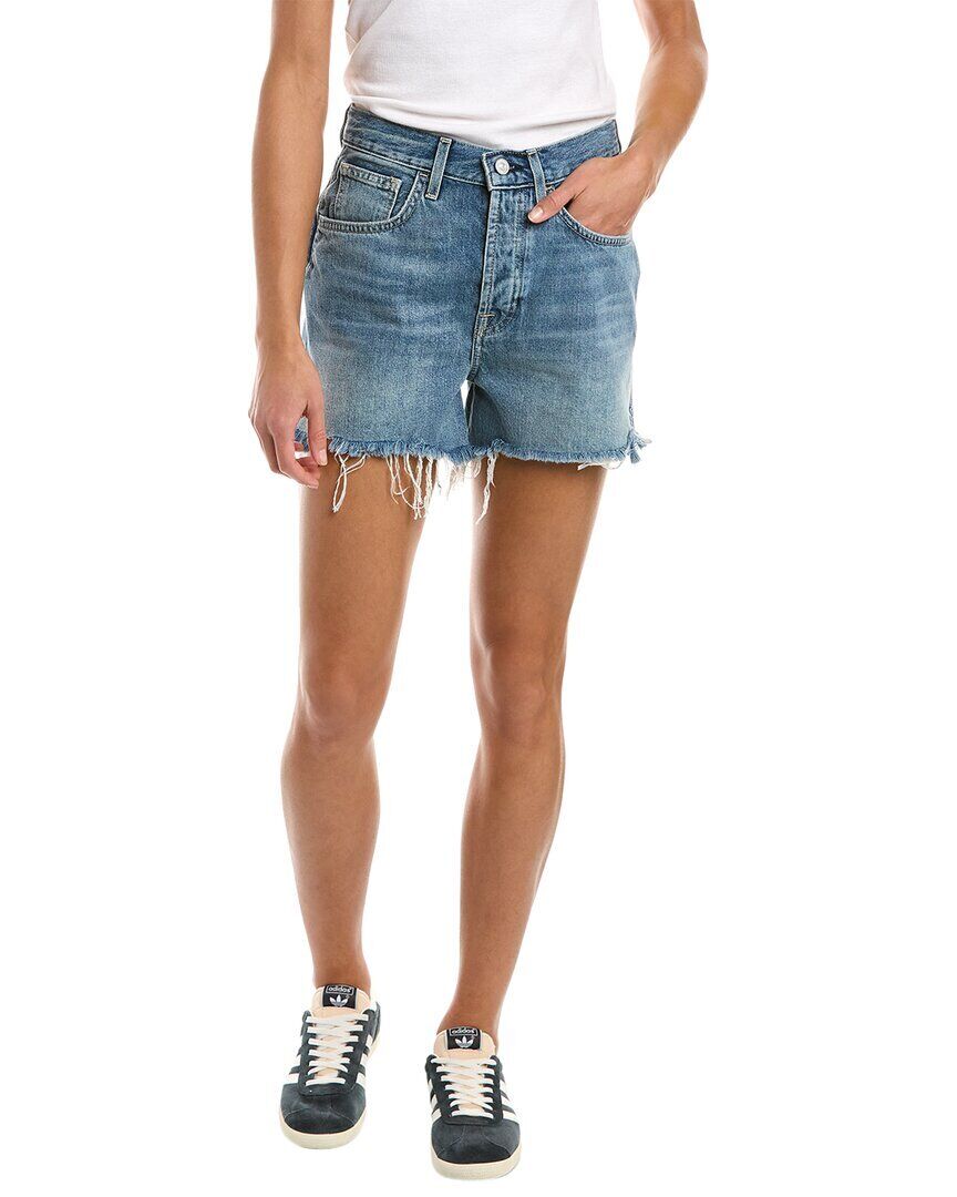 Shorts jeans feminino JEN7 Easy Ruby de cintura alta com corte relaxado, azul, tamanho 27