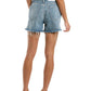 Shorts jeans feminino JEN7 Easy Ruby de cintura alta com corte relaxado, azul, tamanho 27