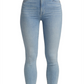 Calça jeans skinny feminina JEN7, cintura média, bainha mastigada, elástica, azul, tamanho 30