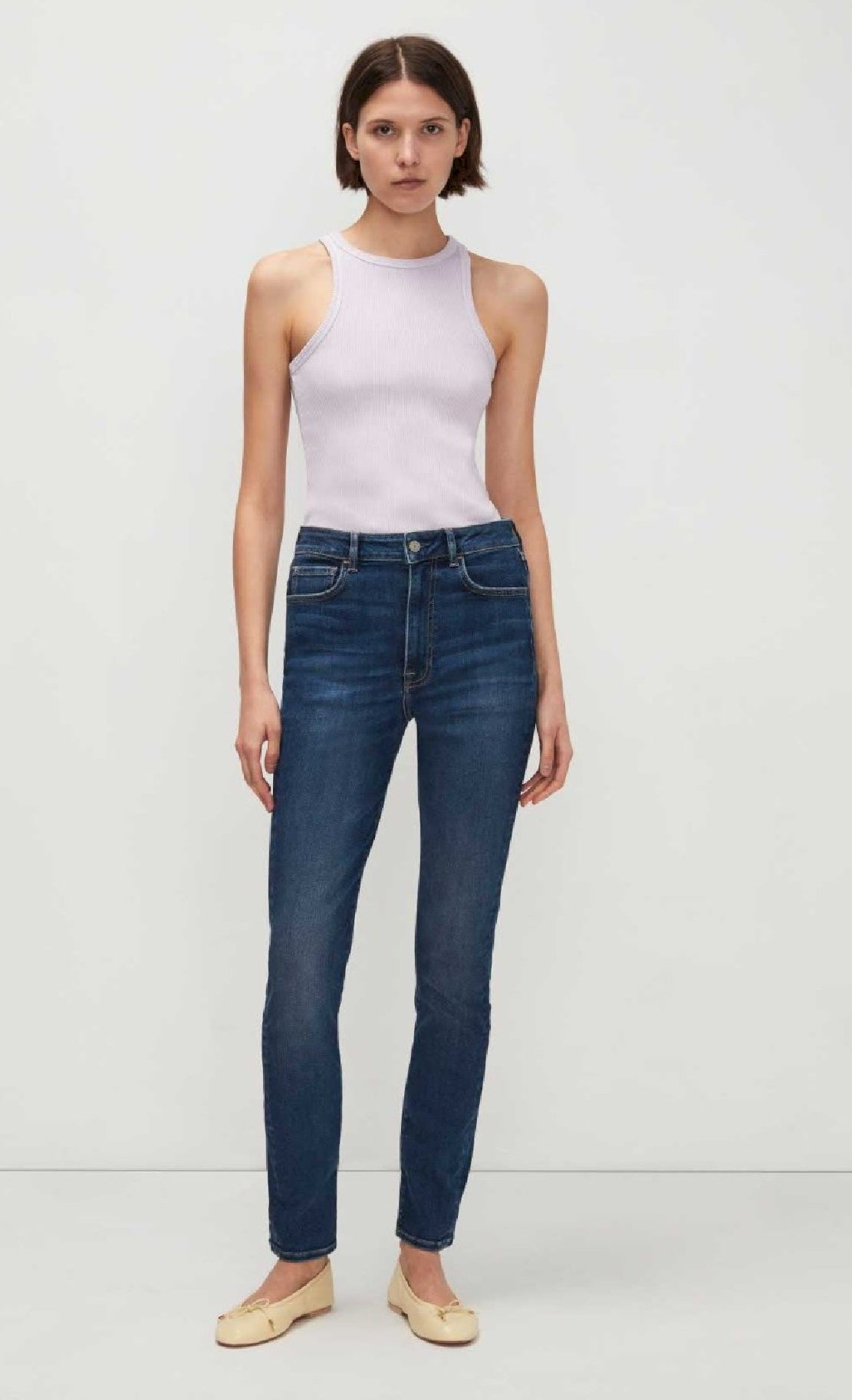 Calça jeans skinny feminina JEN7 sem filtro, cintura alta, azul, tamanho 28