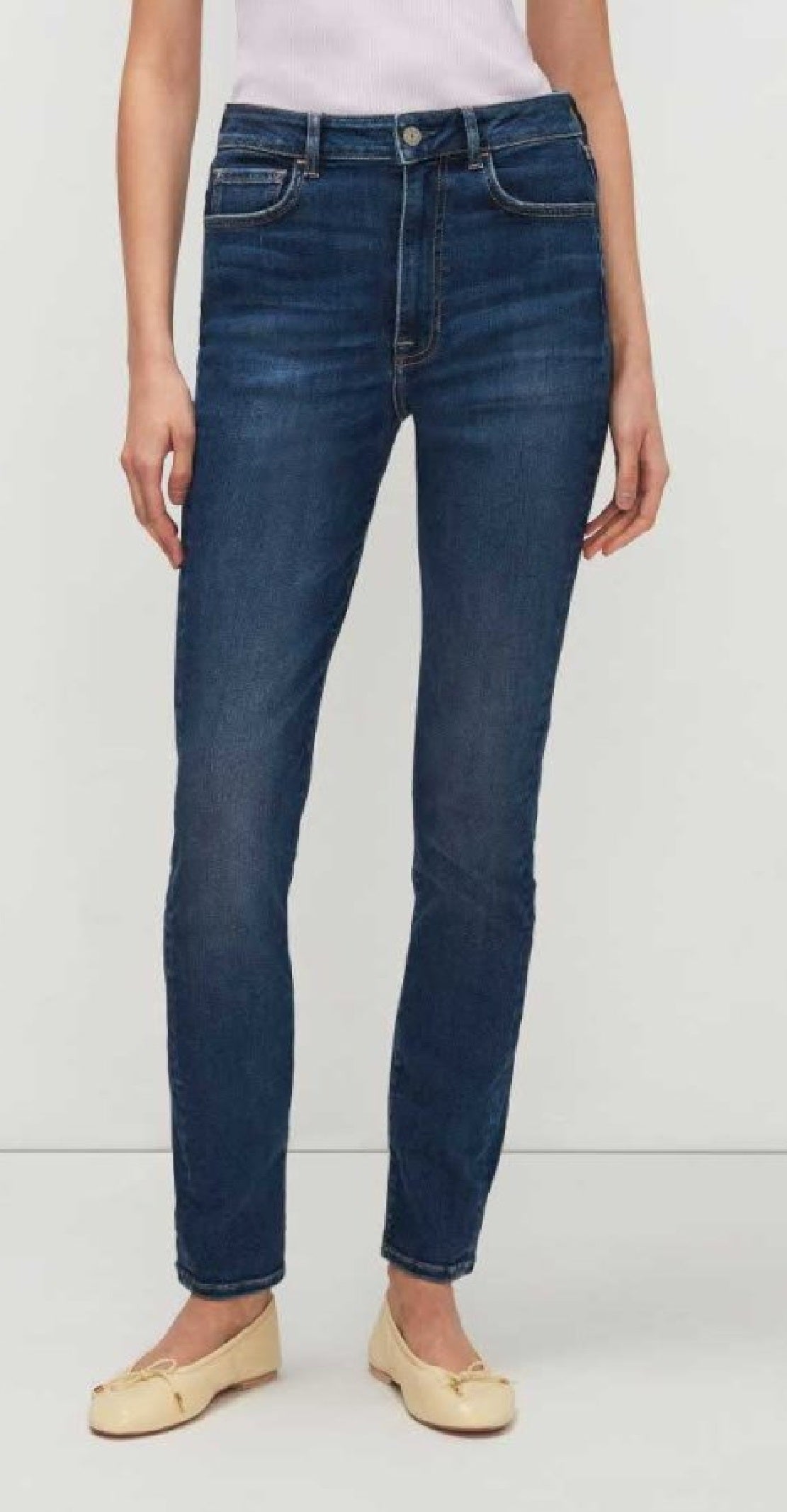 Calça jeans skinny feminina JEN7 sem filtro, cintura alta, azul, tamanho 28