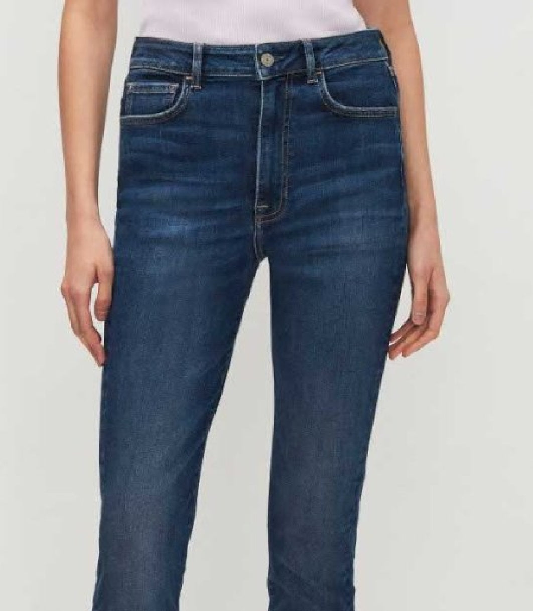 Calça jeans skinny feminina JEN7 sem filtro, cintura alta, azul, tamanho 28