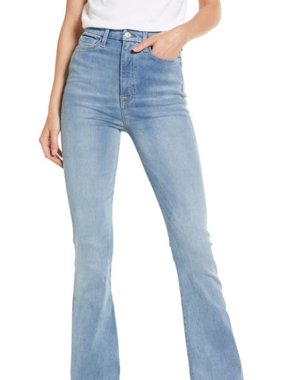 Calça jeans skinny bootcut feminina JEN7, cintura alta, azul, tamanho 28