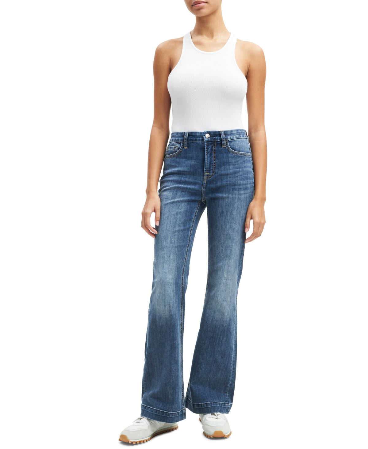 Calça jeans feminina JEN7 com bainha liberada, azul, tamanho 2