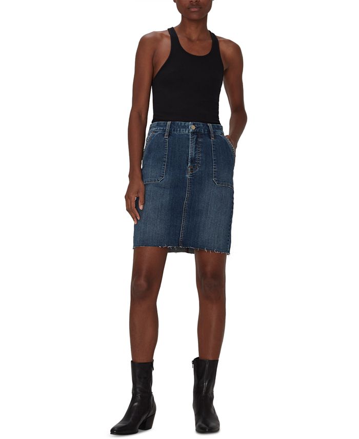 Saia lápis jeans feminina JEN7 com bolso aplicado, azul, tamanho 4