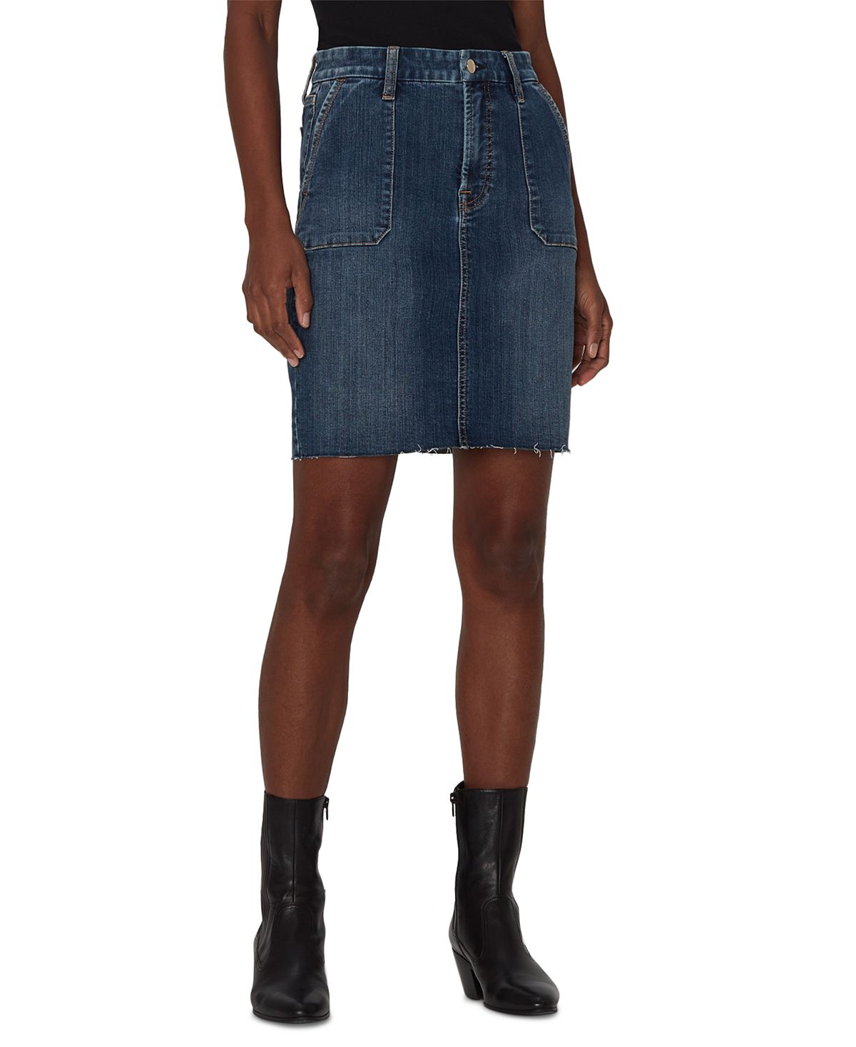 Saia lápis jeans feminina JEN7 com bolso aplicado, azul, tamanho 4