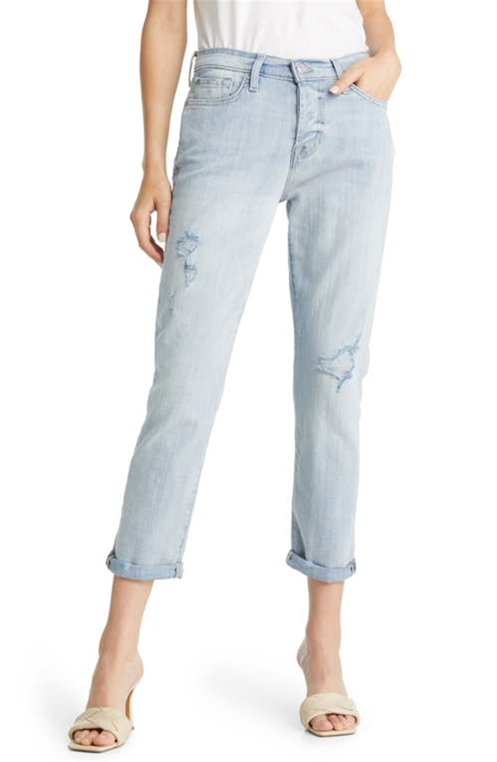 Calça jeans feminina estilo boyfriend, cintura alta, azul, tamanho 30, JEN7