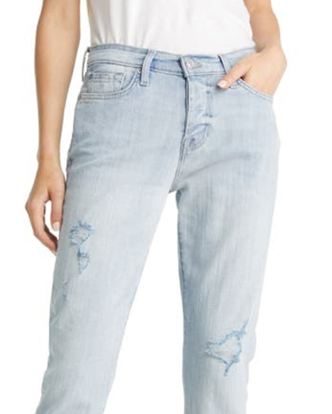 Calça jeans feminina estilo boyfriend, cintura alta, azul, tamanho 30, JEN7