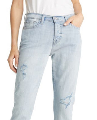 Calça jeans feminina estilo boyfriend, cintura alta, azul, tamanho 30, JEN7