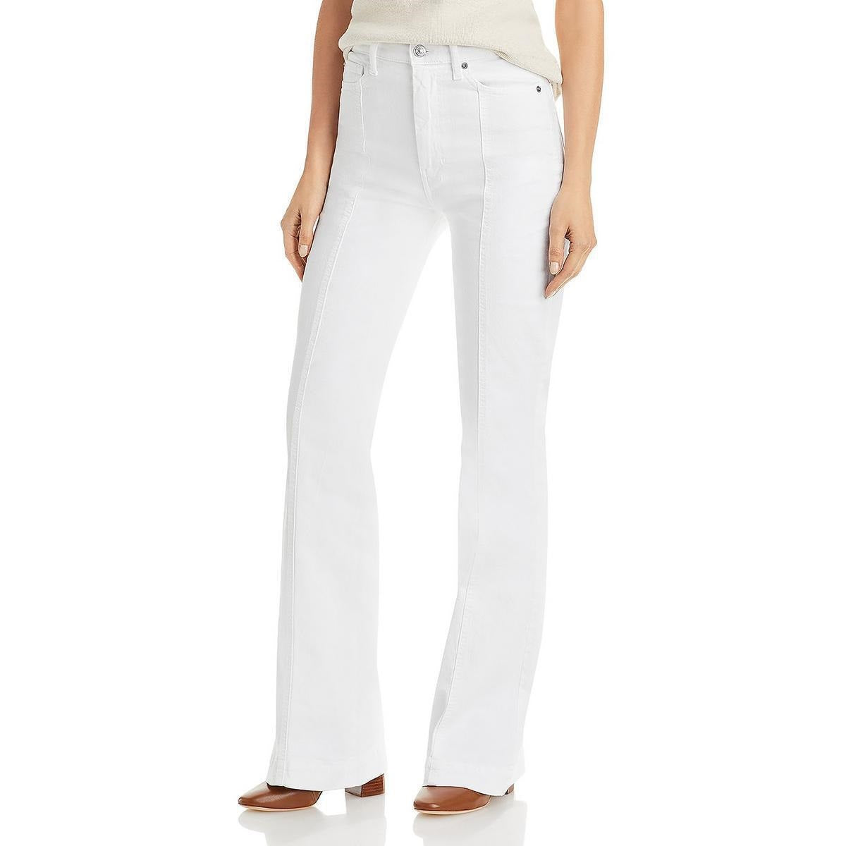 Calça jeans feminina JEN7 cintura alta com costura frontal, branca, tamanho 30