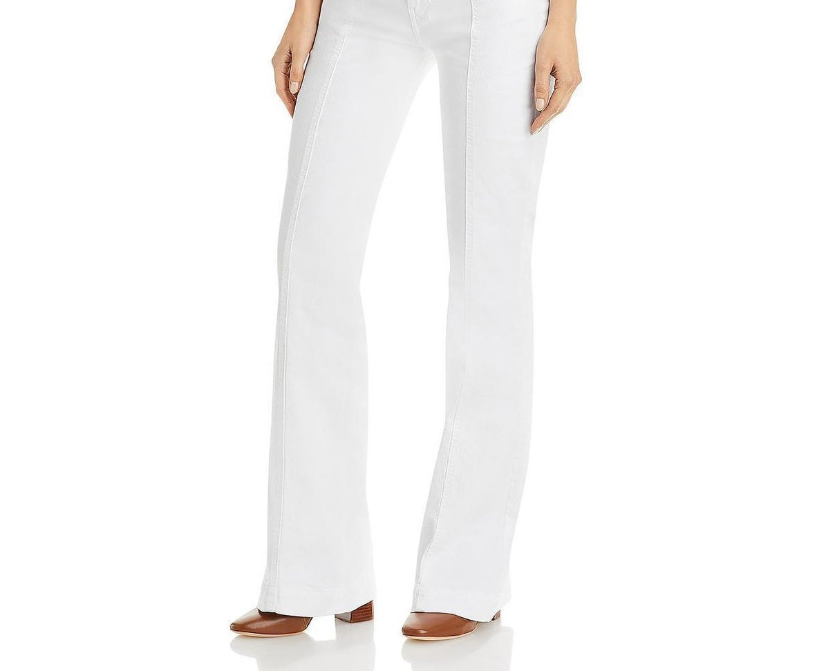 Calça jeans feminina JEN7 cintura alta com costura frontal, branca, tamanho 30