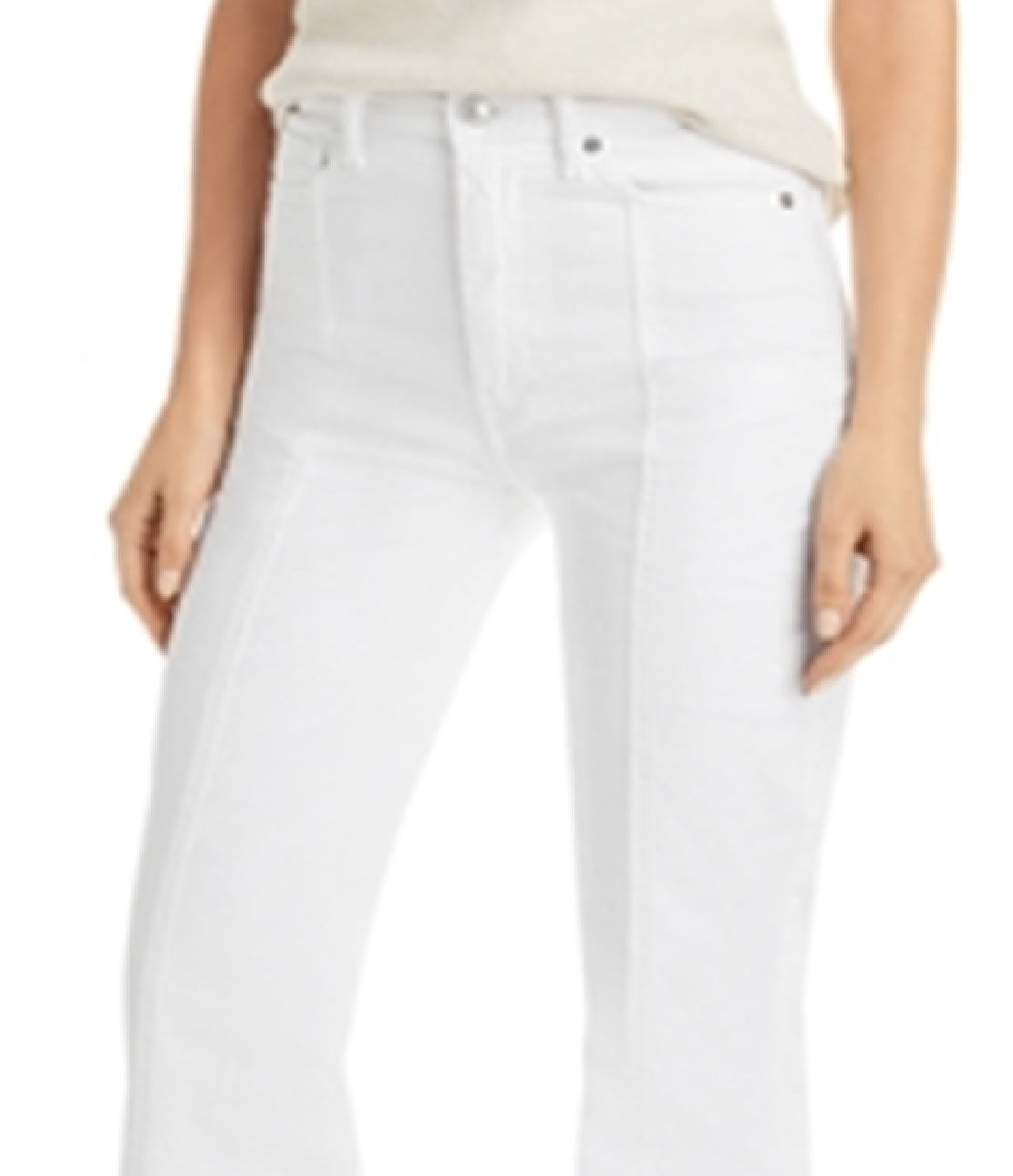 Calça jeans feminina JEN7 cintura alta com costura frontal, branca, tamanho 31
