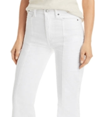 Calça jeans feminina JEN7 cintura alta com costura frontal, branca, tamanho 31
