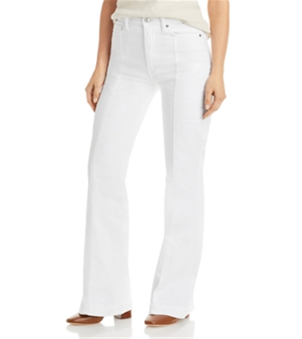 Calça jeans feminina JEN7 cintura alta com costura frontal, branca, tamanho 31