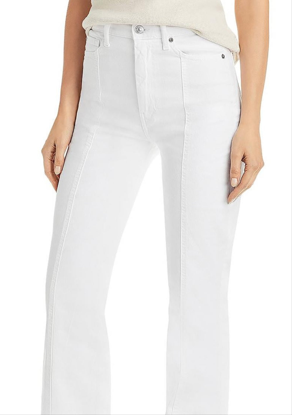 Calça jeans feminina 7 For All Mankind, cintura alta, costura frontal, branca, tamanho 32