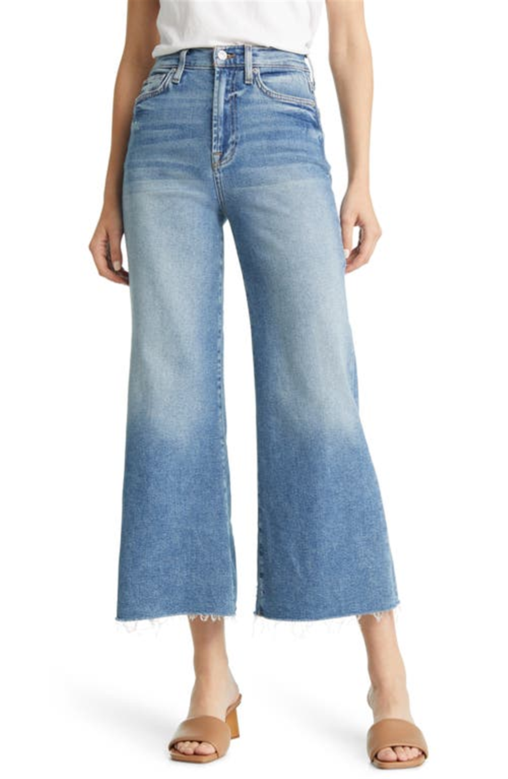 Calça jeans feminina JEN7 com elástico e cintura alta, azul, tamanho 27