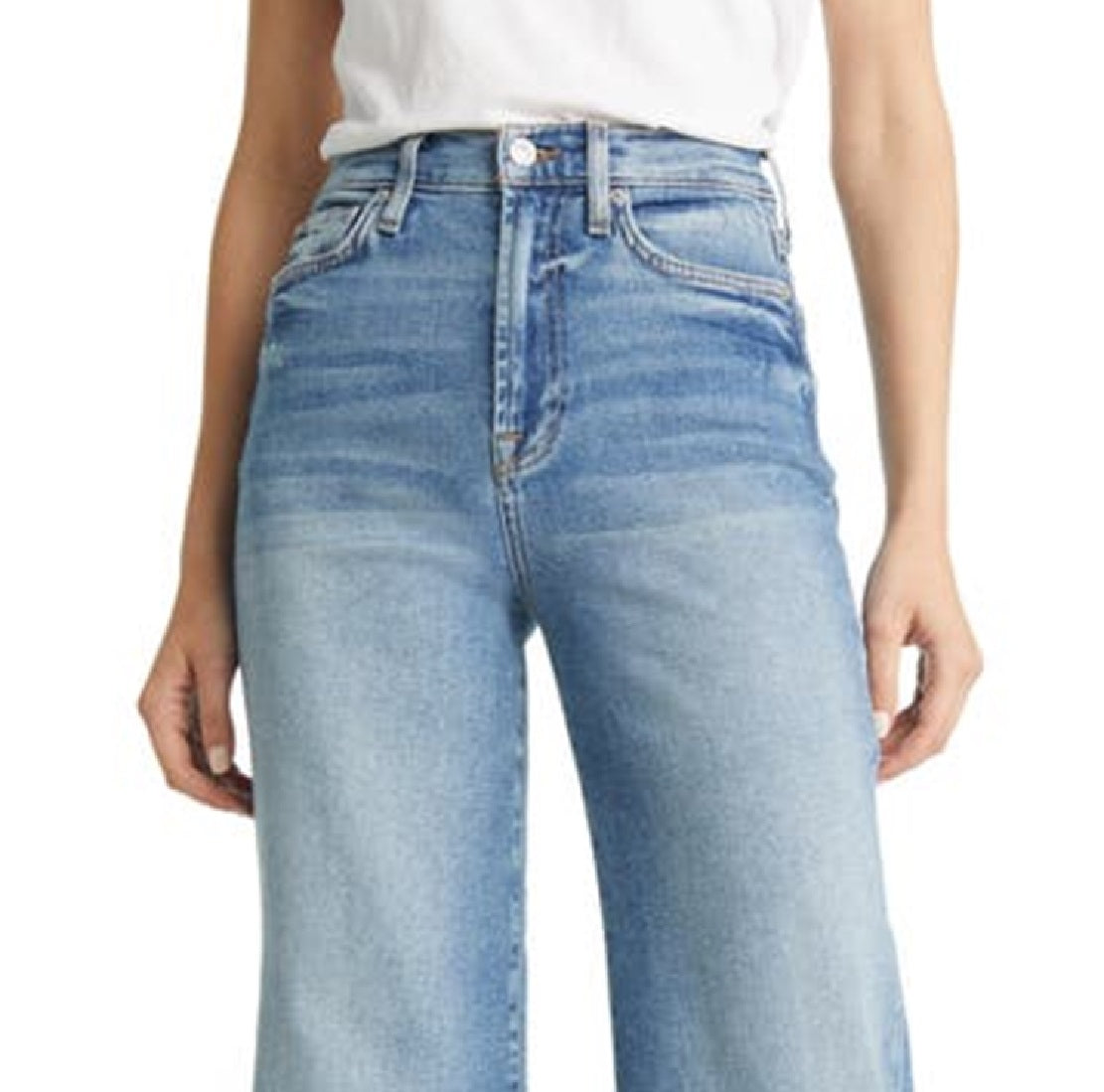 Calça jeans feminina JEN7 com elástico e cintura alta, azul, tamanho 27