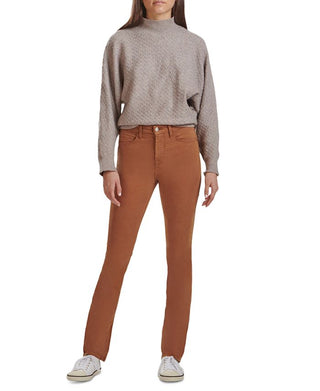 Calça jeans feminina JEN7 de cetim, justa, reta, marrom, tamanho 0